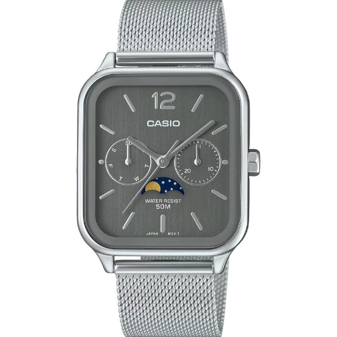 [カシオ] CASIO スタンダード ムーンフェイズ Moon phase アナログ メンズ 腕時計 MTP-M305M-8AV メタルメッシュバンド ダークグレー 海外モデル [並行輸入品]