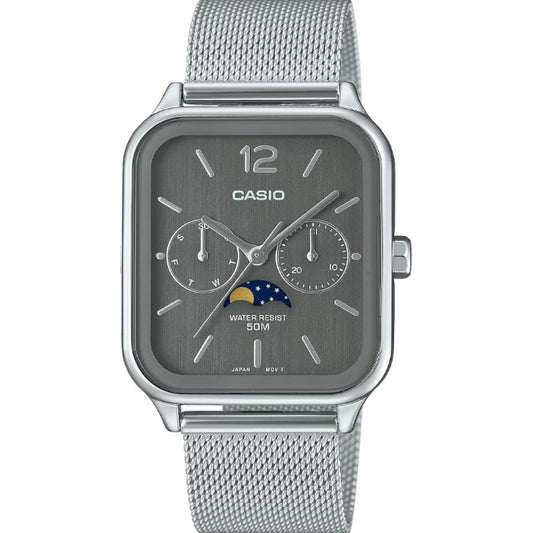 [カシオ] CASIO スタンダード ムーンフェイズ Moon phase アナログ メンズ 腕時計 MTP-M305M-8AV メタルメッシュバンド ダークグレー 海外モデル [並行輸入品]