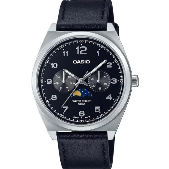 [カシオ] CASIO スタンダード ムーンフェイズ Moon phase アナログ メンズ 腕時計 MTP-M300L-1AV ブラックレザーバンド ブラック 海外モデル [並行輸入品]