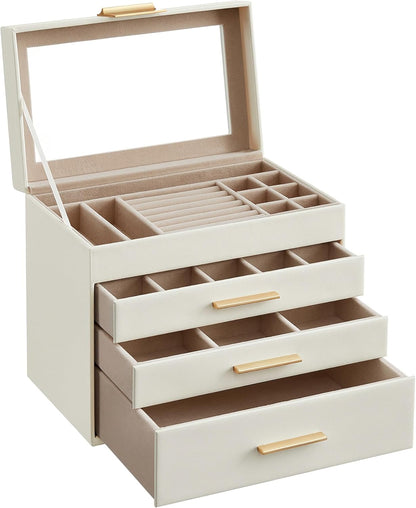 SONGMICS ジュエリーボックス 大容量 アクセサリーケース 4段式 引き出し 指輪、ブレスレット収納宝石箱 ガラス蓋 ギフト 水色 JBC161Q01