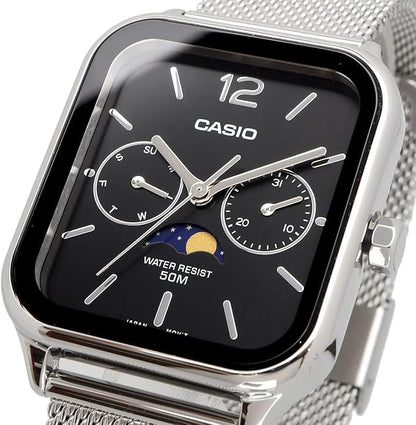 [カシオ] CASIO スタンダード ムーンフェイズ Moon phase アナログ メンズ 腕時計 MTP-M305M-1AV メタルメッシュバンド ブラック 海外モデル [並行輸入品]