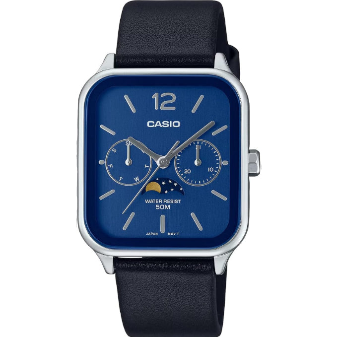 [カシオ] CASIO スタンダード ムーンフェイズ Moon phase アナログ メンズ 腕時計 MTP-M305L-2AV ブラックレザーバンド ブルー 海外モデル [並行輸入品]