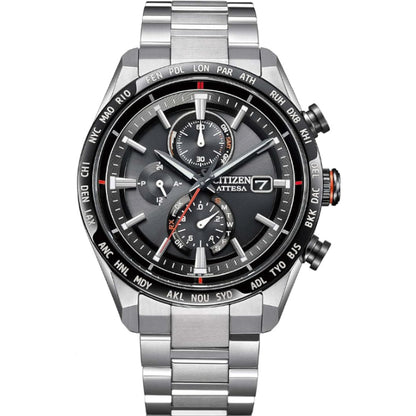 [Citizen] 腕時計 ATTESA (電波時計/防水/軽量) AT8189-61E 光発電エコ・ドライブ チタン ACT Line サファイアガラス ブラック メンズ ビジネス アナログ クロノグラフ 秒針 シルバー ブラック 黒 日本製 電波ソーラー