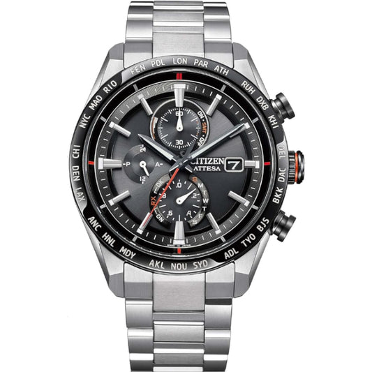 [Citizen] 腕時計 ATTESA (電波時計/防水/軽量) AT8189-61E 光発電エコ・ドライブ チタン ACT Line サファイアガラス ブラック メンズ ビジネス アナログ クロノグラフ 秒針 シルバー ブラック 黒 日本製 電波ソーラー