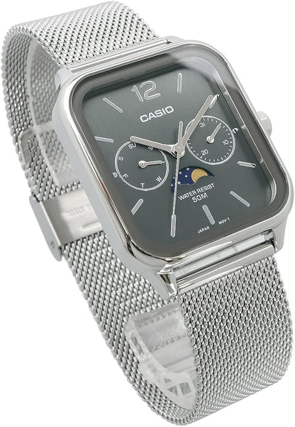 [カシオ] CASIO スタンダード ムーンフェイズ Moon phase アナログ メンズ 腕時計 MTP-M305M-8AV メタルメッシュバンド ダークグレー 海外モデル [並行輸入品]