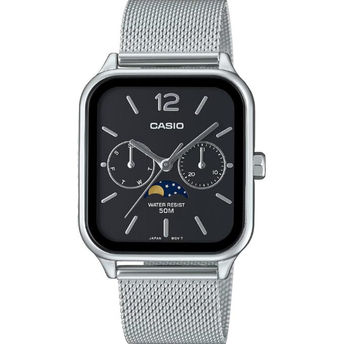 [カシオ] CASIO スタンダード ムーンフェイズ Moon phase アナログ メンズ 腕時計 MTP-M305M-1AV メタルメッシュバンド ブラック 海外モデル [並行輸入品]