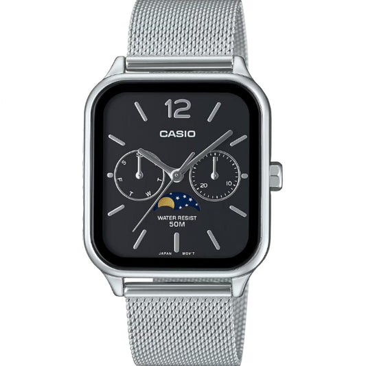 [カシオ] CASIO スタンダード ムーンフェイズ Moon phase アナログ メンズ 腕時計 MTP-M305M-1AV メタルメッシュバンド ブラック 海外モデル [並行輸入品]