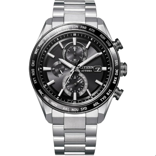 [CITIZEN] 腕時計 ATTESA (電波時計/防水/サファイアベゼル) AT8295-56E 軽量 チタン 光発電エコ・ドライブ サファイアガラス メンズ ビジネス アナログ クロノグラフ シルバー ブラック 黒 電波ソーラー