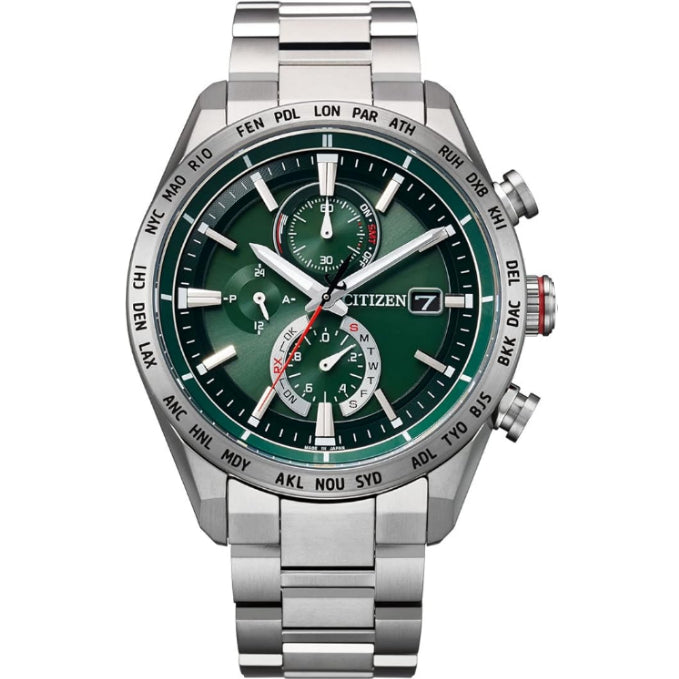 [CITIZEN] 腕時計 ATTESA (エコ・ドライブ電波時計/チタン/防水) AT8186-51L ACT Line メンズ スーツ カジュアル クロノグラフ ビジネス シルバー グリーン 緑 電波ソーラー
