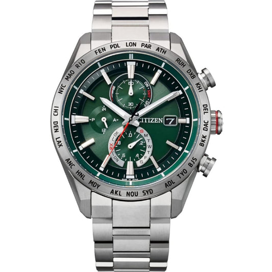 [CITIZEN] 腕時計 ATTESA (エコ・ドライブ電波時計/チタン/防水) AT8186-51L ACT Line メンズ スーツ カジュアル クロノグラフ ビジネス シルバー グリーン 緑 電波ソーラー