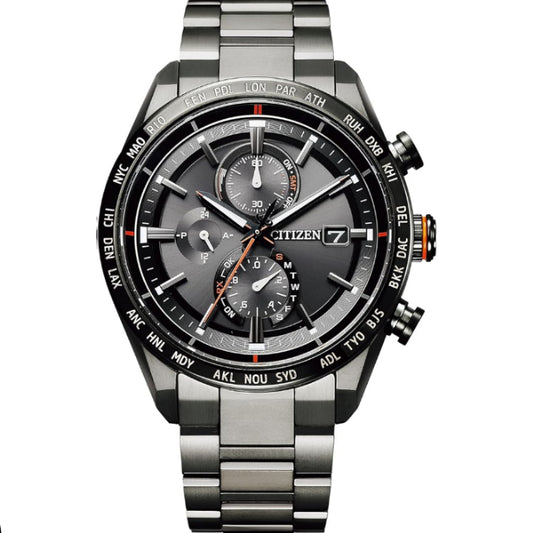 [CITIZEN] 腕時計 ATTESA ( 電波時計 / 防水 / 広告モデル ) AT8185-62E 軽量 チタン 光発電エコ・ドライブ サファイアガラス ACT Line メンズ ビジネス アナログ クロノグラフ ブラック 黒 電波ソーラー
