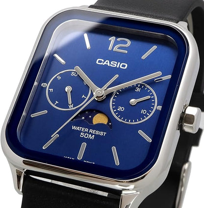 [カシオ] CASIO スタンダード ムーンフェイズ Moon phase アナログ メンズ 腕時計 MTP-M305L-2AV ブラックレザーバンド ブルー 海外モデル [並行輸入品]