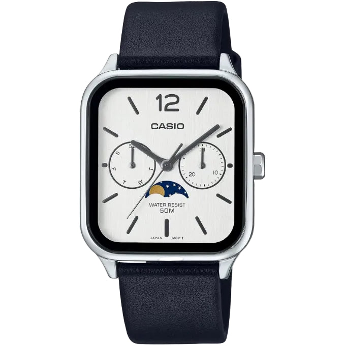 [カシオ] CASIO スタンダード ムーンフェイズ Moon phase アナログ メンズ 腕時計 MTP-M305L-7AV ブラックレザーバンド シルバー 海外モデル [並行輸入品]