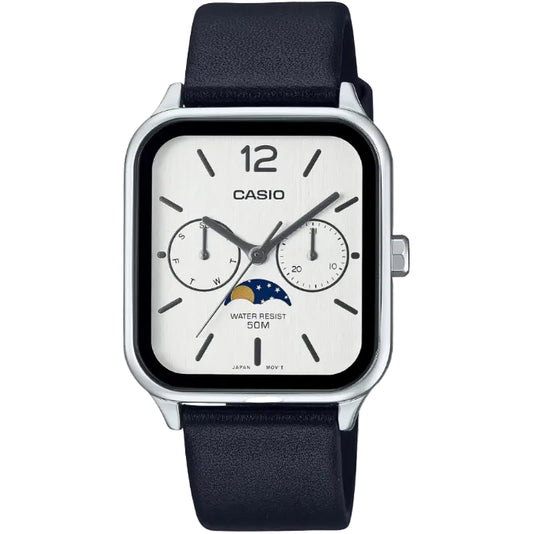 [カシオ] CASIO スタンダード ムーンフェイズ Moon phase アナログ メンズ 腕時計 MTP-M305L-7AV ブラックレザーバンド シルバー 海外モデル [並行輸入品]