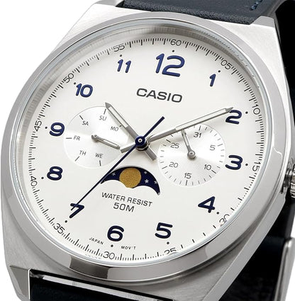 CASIO スタンダード ムーンフェイズ Moon phase アナログ メンズ 腕時計 MTP-M300L-7AV グリニッシュブルーレザーバンド ホワイト 海外モデル [並行輸入品]