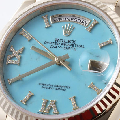 中古（目立った傷や汚れなし）ロレックス デイデイト36 パヴェダイヤインデックス 128238 ターコイズ ランダム番 中古 メンズ 腕時計 04I3ROAU0003